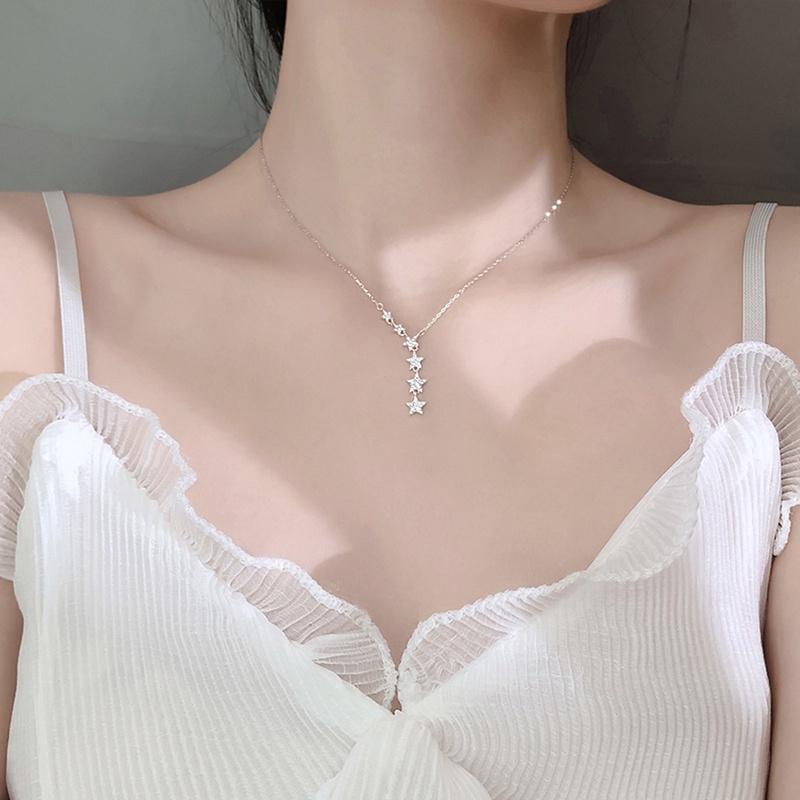 Fancyqube Kalung Choker Sterling Silver 925 Hias Bintang Zircon Untuk Wanita