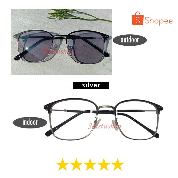 Kacamata Photocromic Wanita Pria Berubah Warna Frame Kotak Vintage Fashion Import Korean Unisex FREE CASE