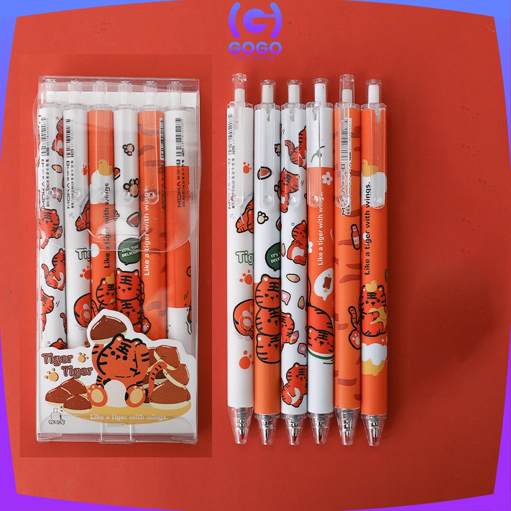 GOGO-A43 Pulpen Mekanik Pen Gel 6PCS Motif Cartoon Pena Bolpoint Stationary Alat Tulis Pelajar Dan Kantor