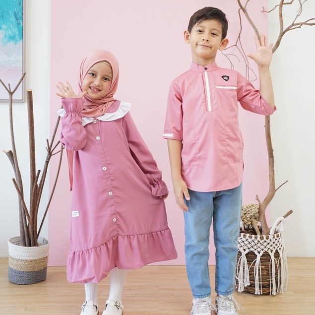 Busana Muslim Baju Couple Anak Perempuan dan Laki Laki Dress Gamis dan Kemeja Koko Kurta Faza Fazia Muslimwear By Ammarkids
