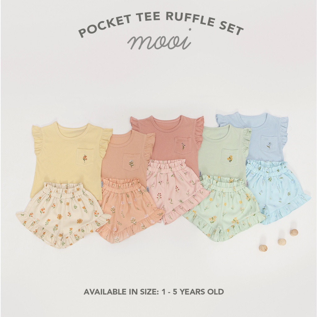 Mooi 1-5 Tahun Setelan Anak Perempuan Pocket Tee Ruffle Set CBKS