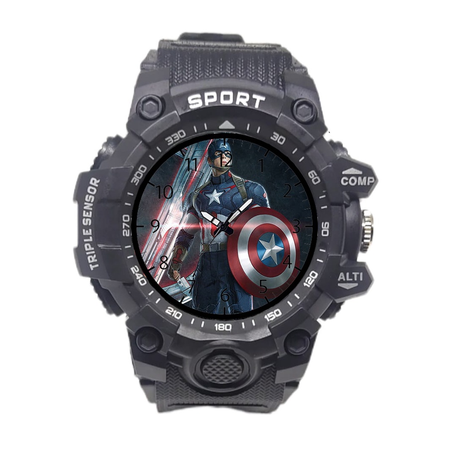 Jam Anak Laki Laki Sport Captain America Hitam