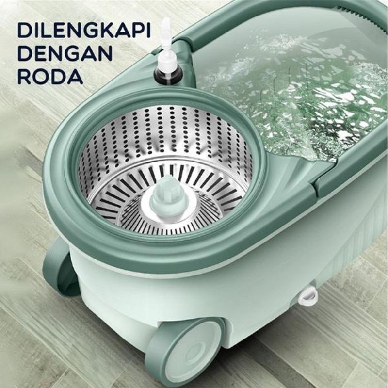 (BONBOX-806/704) All in One Cleaning Tools/ Pembersih Lantai/ Alat Pel Lantai Kain Fiber + Ember Spin Mop Alat