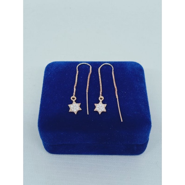 anting perak asli silver 925 lapis emas/anting tusuk rantai itali+gantungan bintang mp/asli silver/fashion wanita