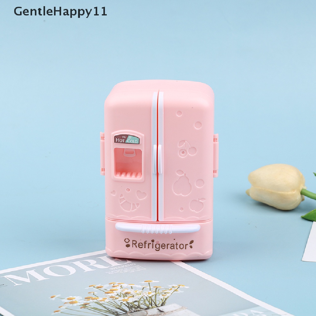 Gentlehappy1:12rumah Boneka Miniatur Pink Kulkas Fridge Freezer Untuk Boneka Kitchen id