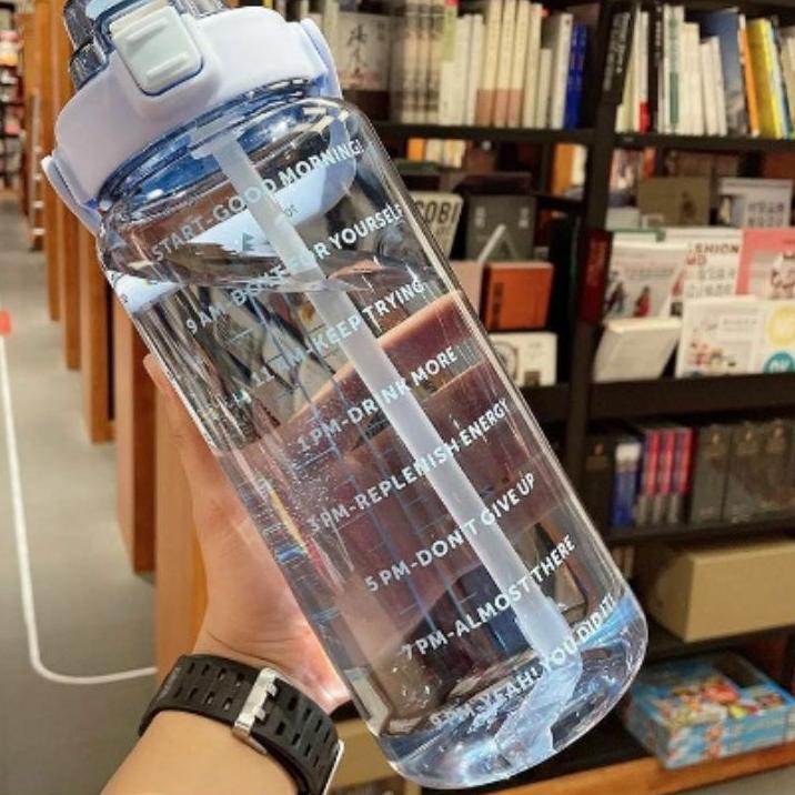 Murah Banget Botol minum Jumbo 2 LITER Motivasi Penanda waktu Tritan Quifit Handle BENING 2Liter Fre