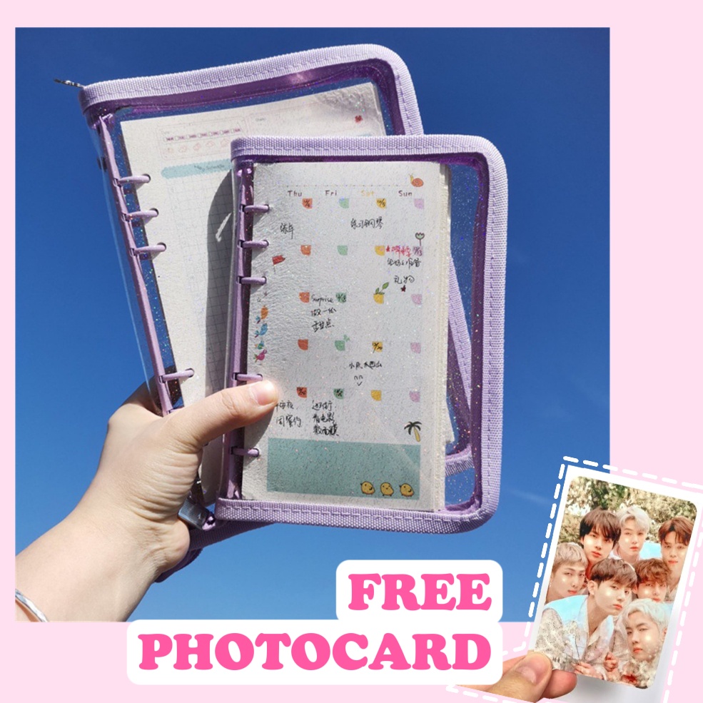 Album Photocard binder photo card zipper A5 6 ring buku glitter FREE PHOTO CARD BTS BT21 ARMY BLACKP