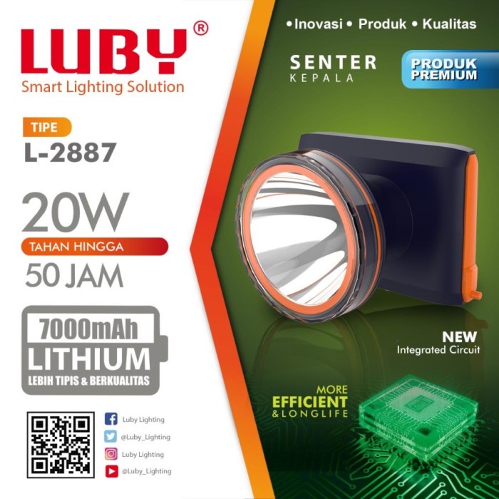 Senter Camping Senter Kepala Luby L2887 / L-2887 / Luby 20W / 20Watt / Kuning / Putih