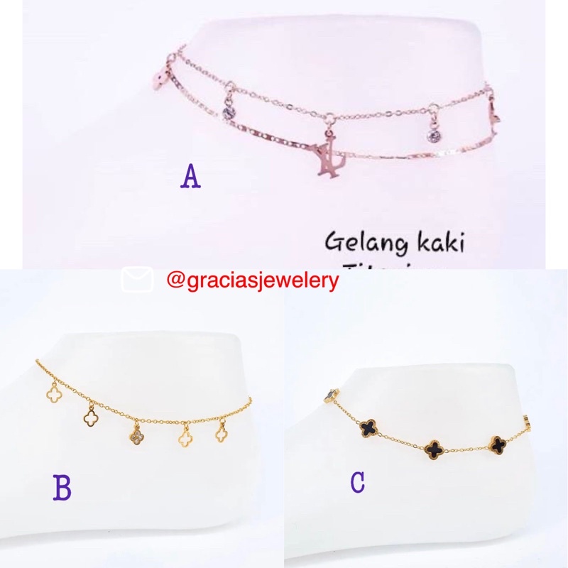 GELANG KAKI 2 LAYER TITANIUM LV CLOVER