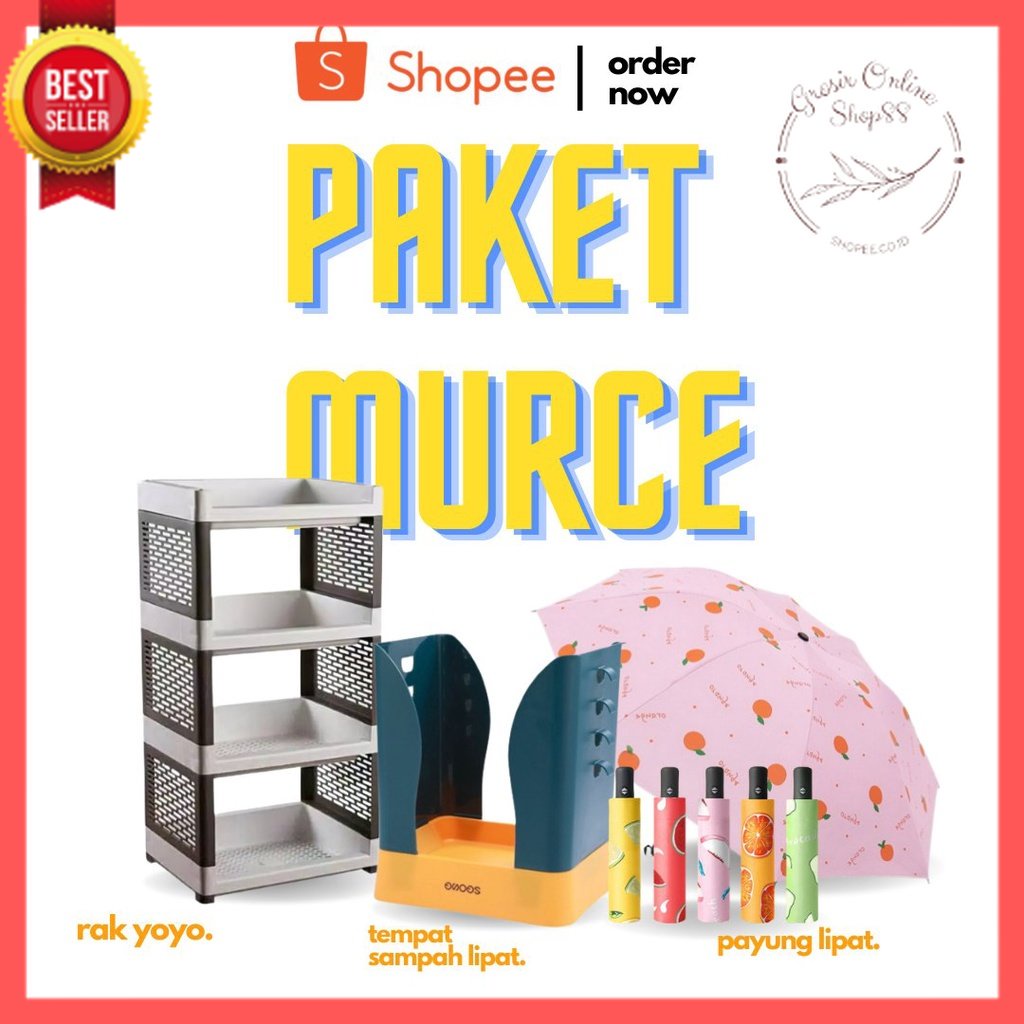 GOS - &quot;PAKET MURCE&quot; RAK YOYO + TEMPAT SAMPAH LIPAT + PAYUNG LIPAT OTOMATIS