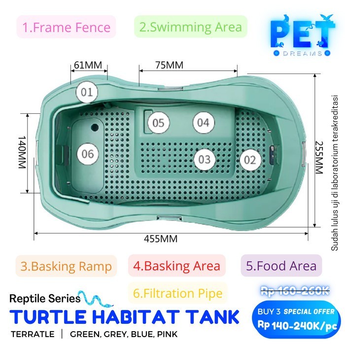 TURTLE TANK AQUARIUM FILTER KANDANG VIVARIUM EMBER TEMPAT KURA REPTIL