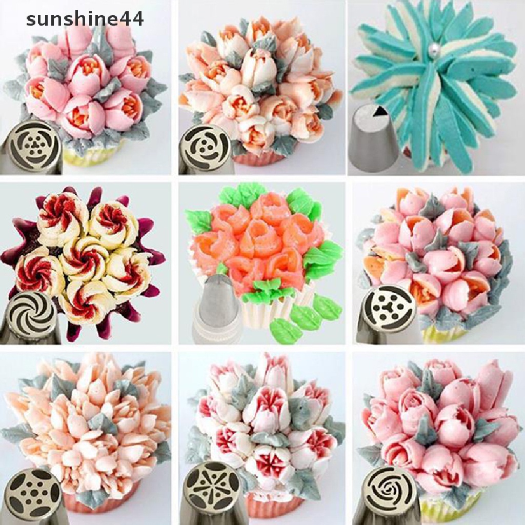 Sunshine 27pcs / Set Spuit Piping Rusia Bentuk Bunga Tulip Untuk Dekorasi Kue