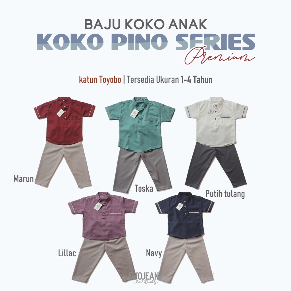 Baju Koko Anak Laki laki Setelan Baju dan Celana Pinggang Karet Koko Bayi Laki Laki 6 12 Bulan 1 2 3 4 Tahun Warna Wardah Toska Navy Marun Putih  Buat Sekolah TPQ MDA - Baju  Koko Anak Bahan Toyobo Premium Adem Nyaman dipakai Bayi Koko Pino - Evo jeans