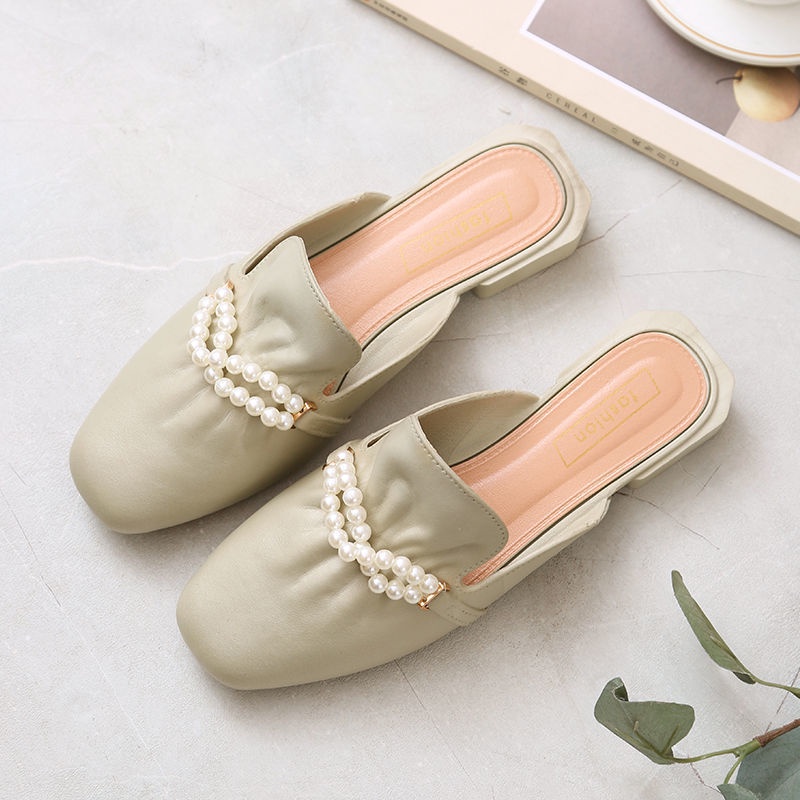 Gobra ♕ SA029 Sandal Wanita Mutiara Trend Flat Fashion Kasual Simple Sendal Wanita Import