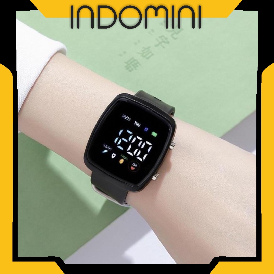 INDOMINI Jam Tangan LED Digital Pria Wanita Rubber Electronic Fashion Couple Anak Remaja Import JT051