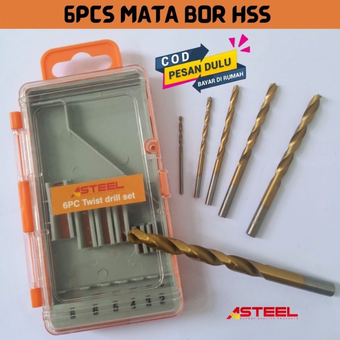 Mata Bor Asteel Mata Bor Besi Hss Steel Titanium Set 6 Pcs - Mata Bor Hss