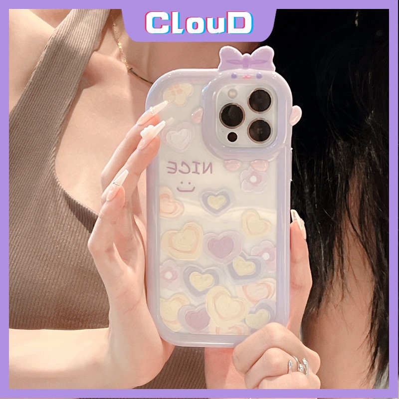 3d Bow Little Monster Lens Phone Case Samsung A14 A04s A73 5G A23 A13 A53 A03s A02S A50s M32 A03 A12 A21s A52 M11 A30s A32 A50 A31 A51 M22 INS Cute Love Heart Shockproof Back Cover