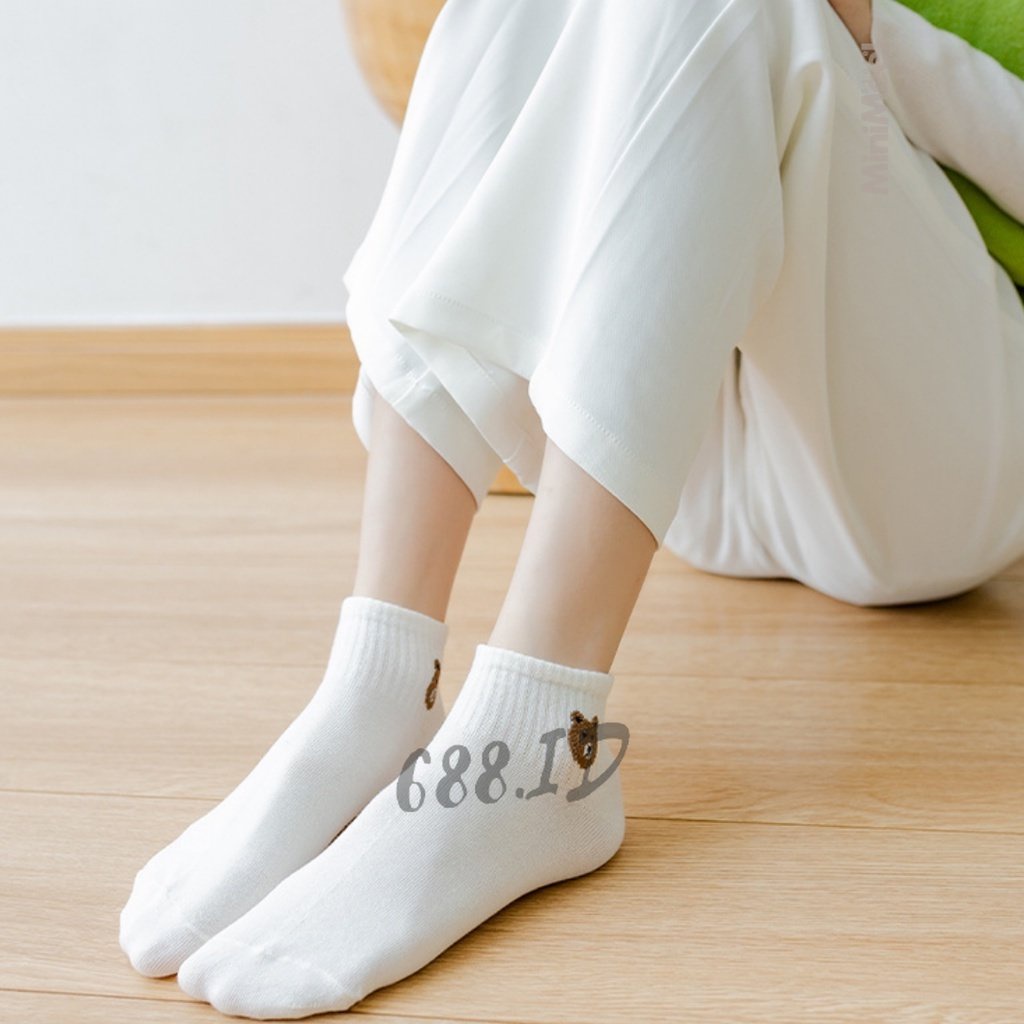 Kaos Kaki Wanita Motif Beruang Kaus Kaki Pendek Semata Kaki Fashion Korean Style Cute Teddy Bear Short Ankle Socks Lucu KSK 03