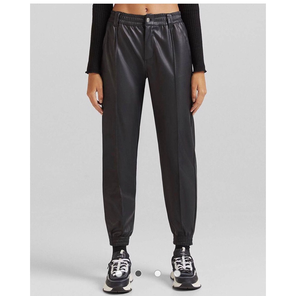 Bershka Faux Leather Jogger Trousers