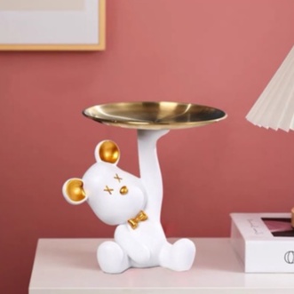 Pajangan Beruang dengan Nampan Gold - Bear Table Decor with Tray