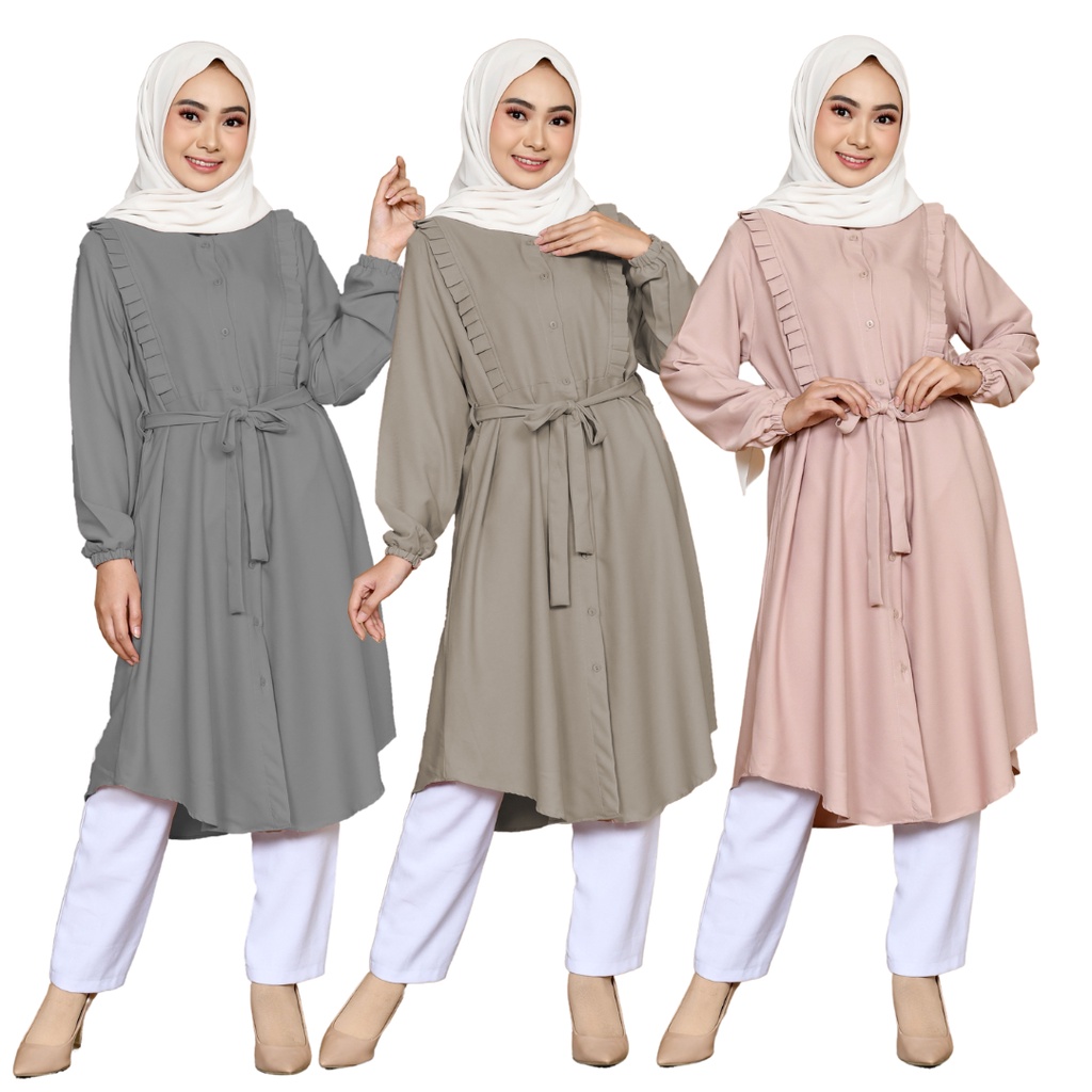 Nhm Midi Dress Wanita Mayra, Atasan Wanita Full Kancing