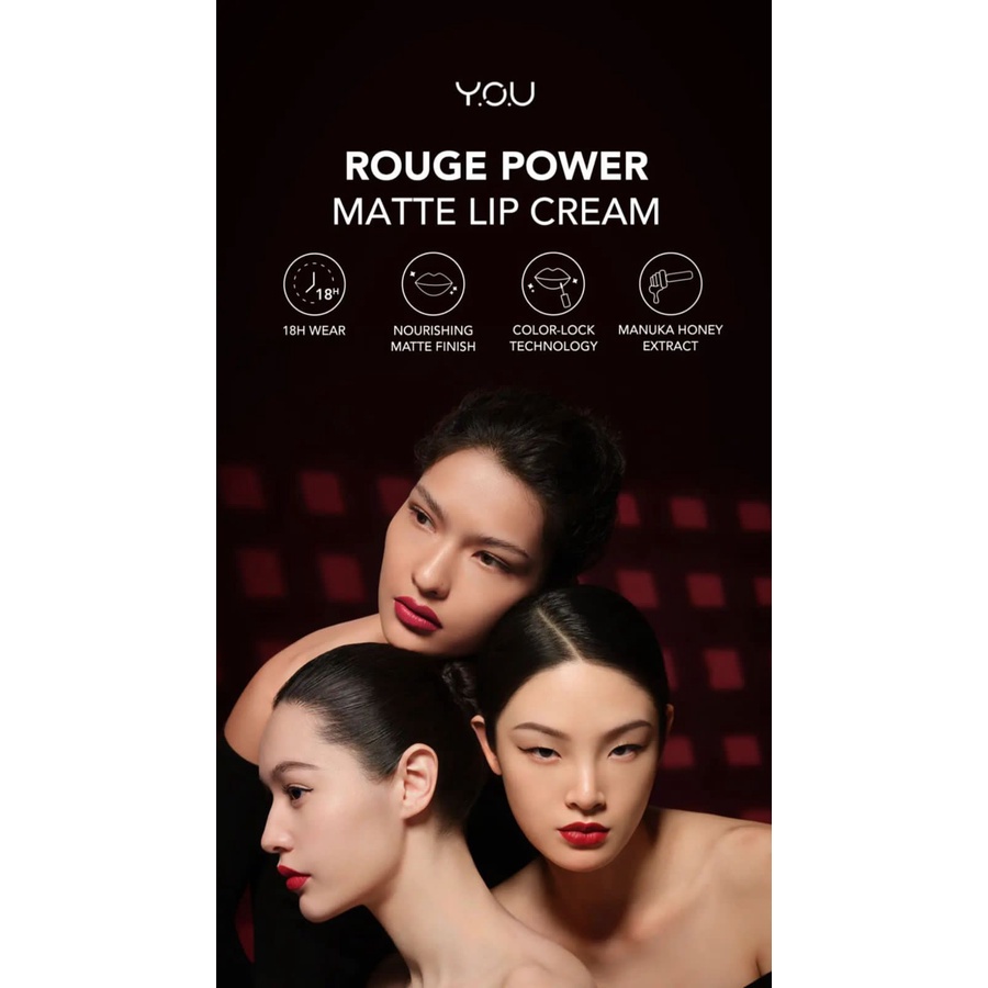 YOU Rouge Power Matte Lip Cream Lipstik Y.O.U Matte Finish - Tahan Lama