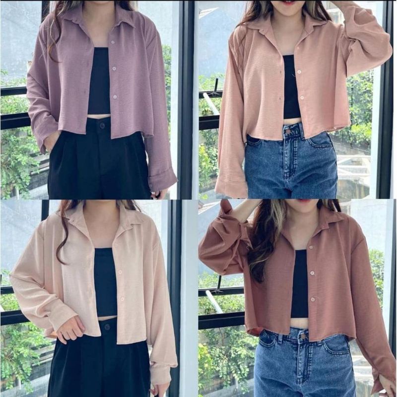 (AMD) KEMEJA VEVE OVERSIZE CROP TOP BLOUSE AIRFLOW CRINCLE