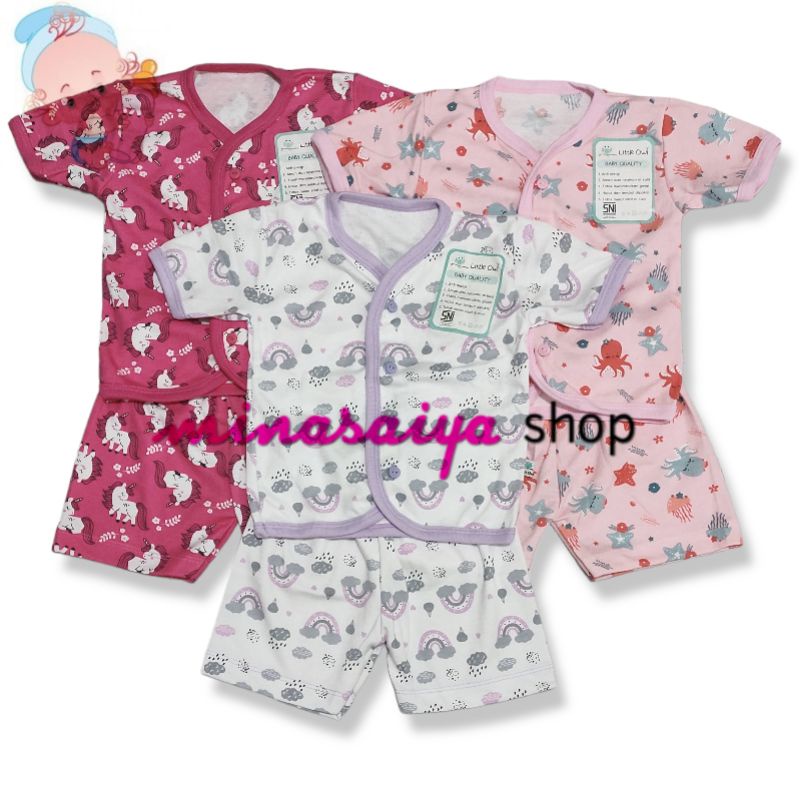 LITTLE OWL Setelan Bayi SNI Lengan Pendek Kancing Depan Usia 0 s.d 18 bulan