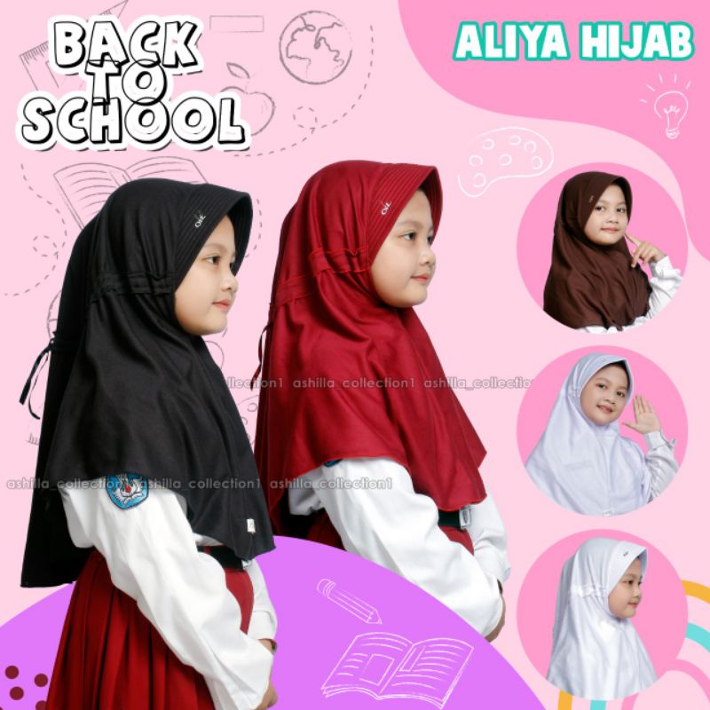 Kerudung Anak Sekolah SD Ukuran S,M,L,XL Model Serut Tali