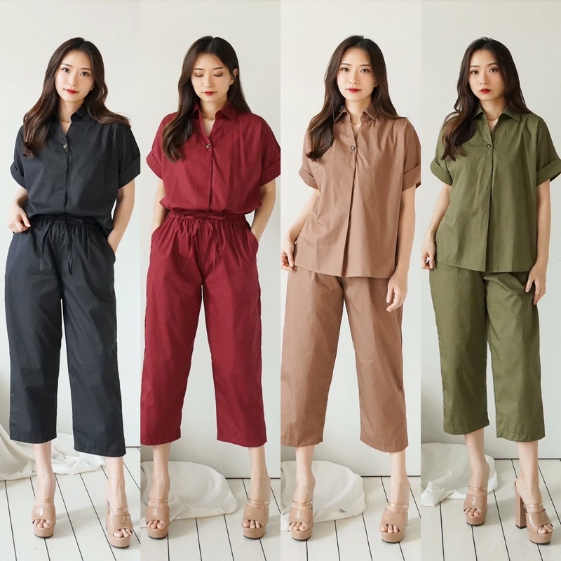 BAJU SETELAN WANITA ONE SET POLOS KATUN PREMIUM STECEL TERBARU