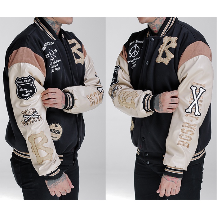 Jaket Baseball Varsity Jacket Pria Windbreaker Bordir Tebal Adem Bone X-09