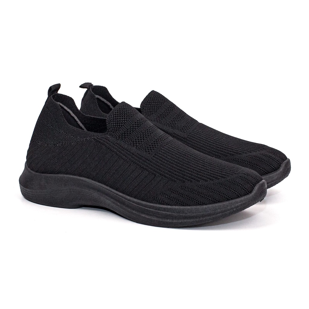 Sepatu Slip On Pria Rajut Import Sport Shoes Casual Fashion Hitam Hitam SL932-H