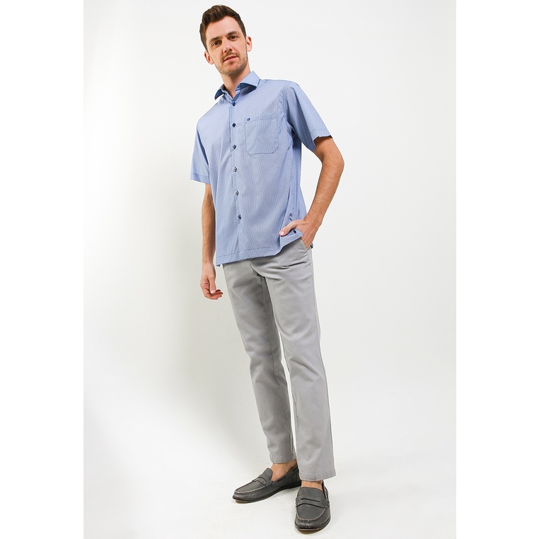 Kemeja Pria Lengan Pendek Guy Laroche Blu Hexagon Print Biru