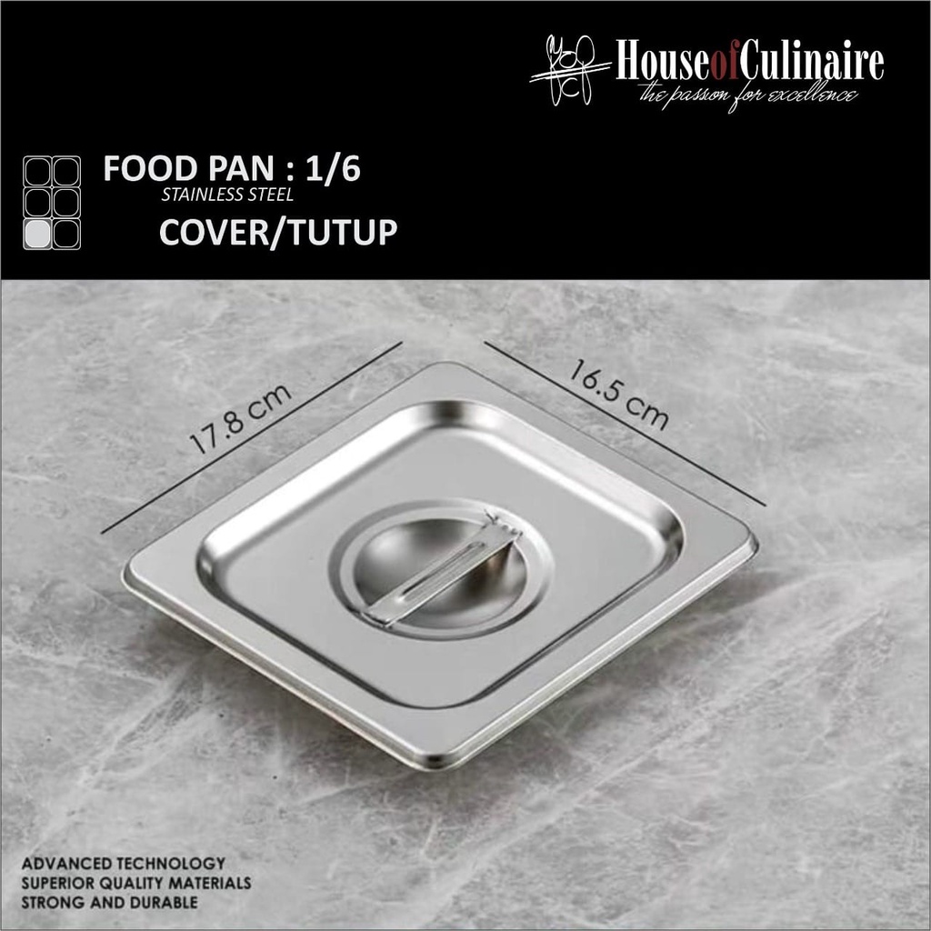 Tutup Food Pan Stainless 1/6 Tutup Gastronom Pan