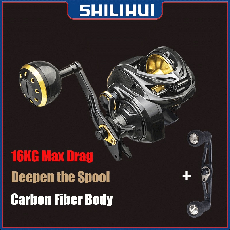 SHILIHUI Reel Pancing Baitcasting Bahan Carbon Fiber 6 + 1BB Max Drag 16kg Laut Jigging Casting Bc Double Handle Metal Grip