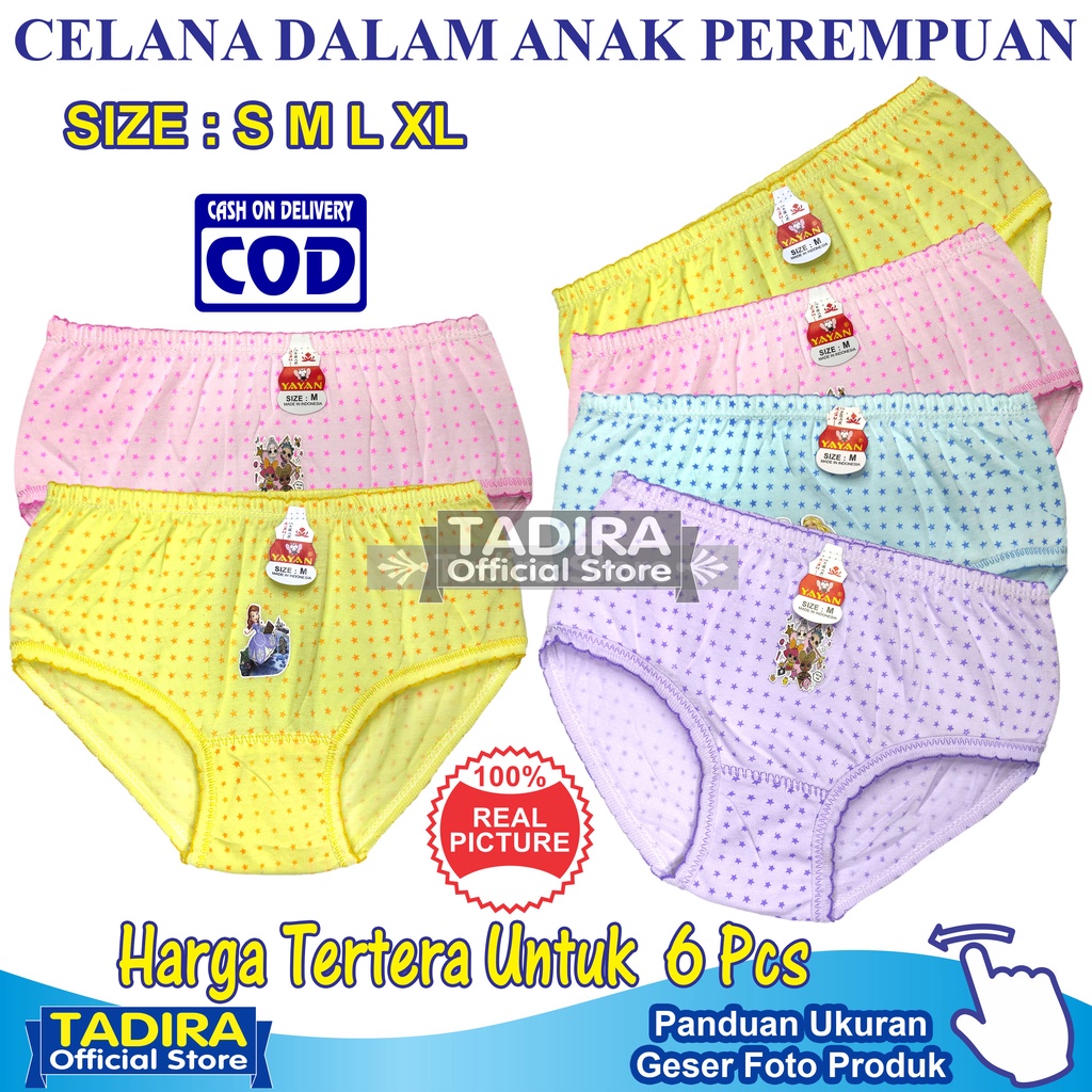 6 Pcs Celana Dalam Anak Perempuan Corak Motif Warna Random TADIRA Store