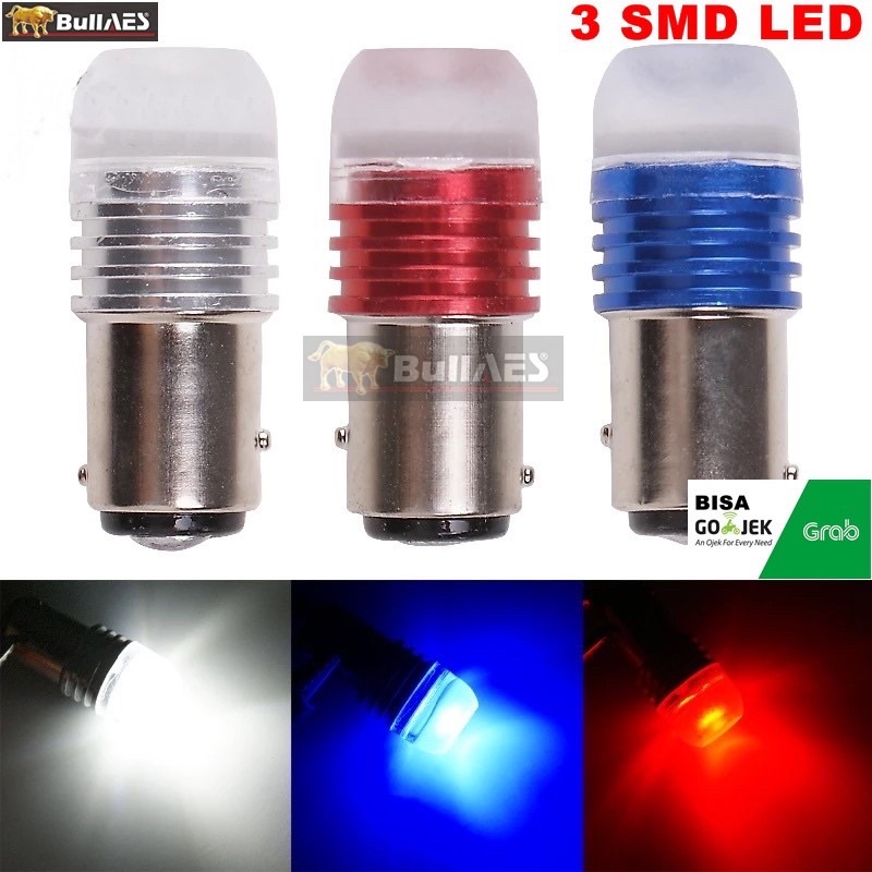 Lampu Stop Bayonet 3 Titik Led / Bohlam Motor Mobil Belakang Rem Kedip Strobo