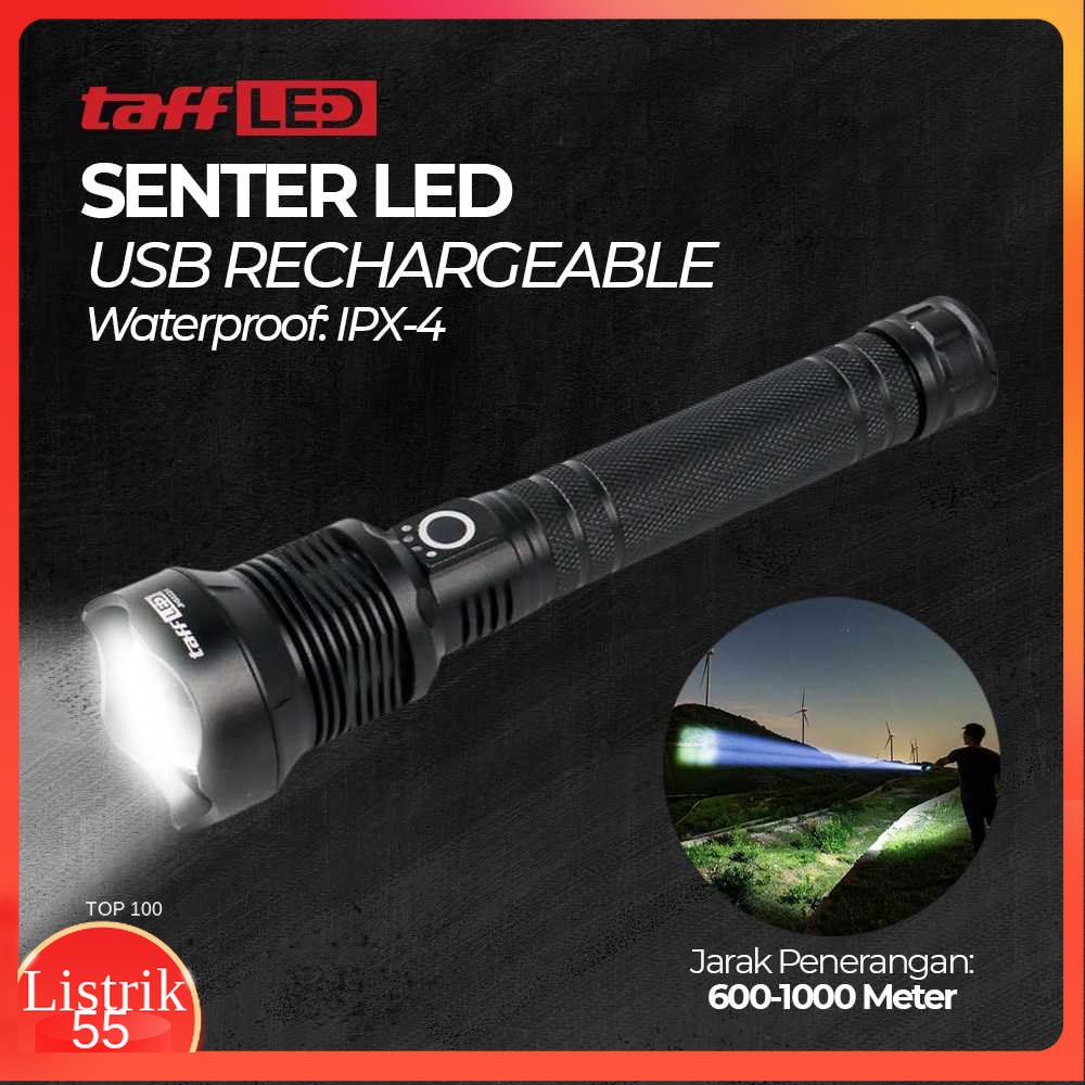 TaffLED Senter LED Flashlight USB Rechargeable XHP 70.2 - JHS522X