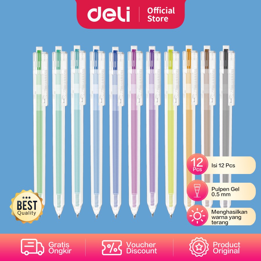 

Gel pen / pulpen gel 0.5 mm DELI semua warna