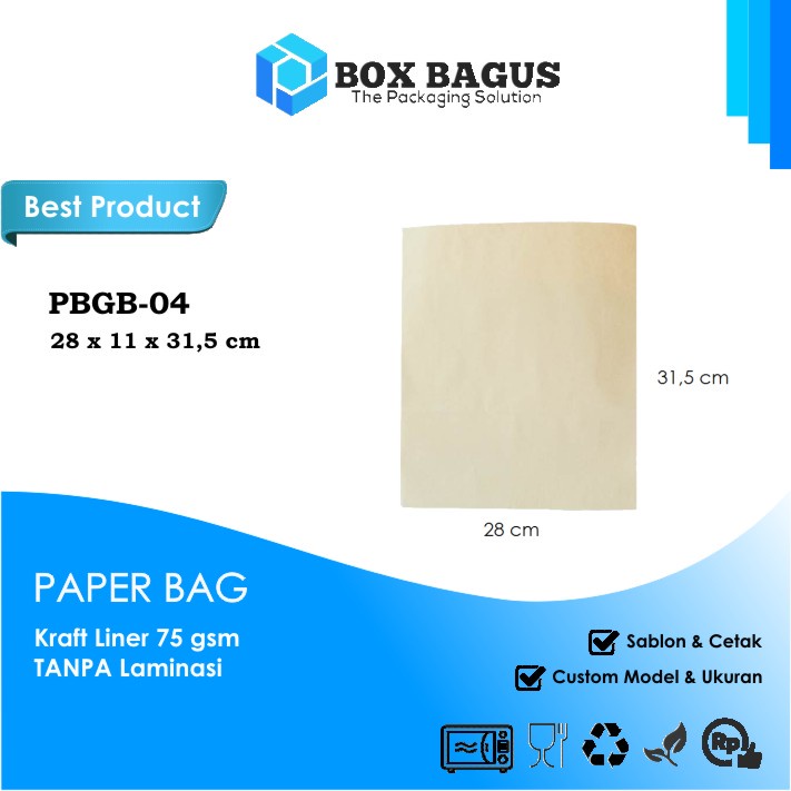 PAPER BAG 28x11x31,5 KRAFT 75 GSM - GOODIE KANTONG KERTAS SOUVENIR GIFT SNACK KUE ROTI NASI BURGER
