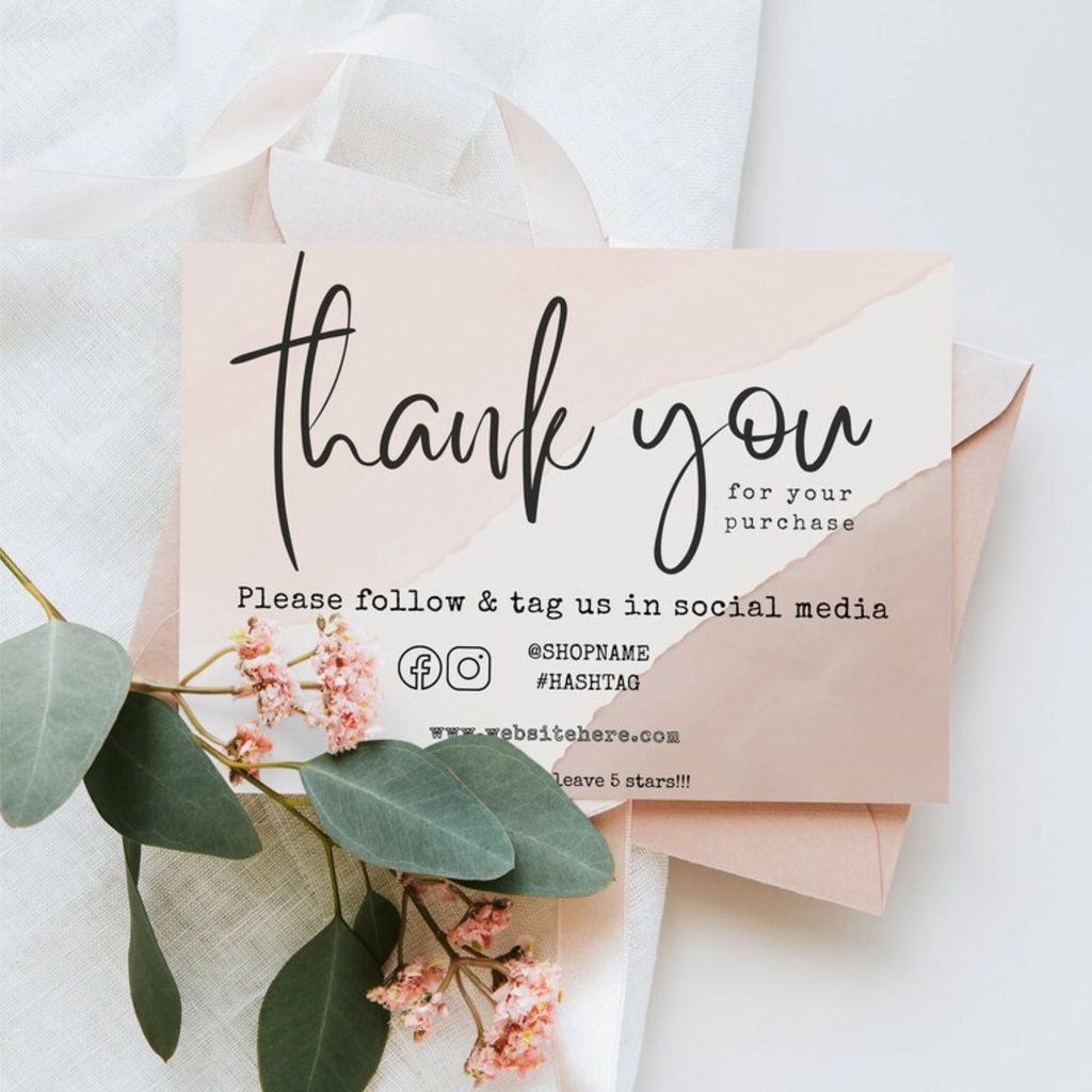 (ISI 100 PCS) Thank You Card / Greeting Card / Kartu Ucapan Terimakasih Custom Online Shop / Olshop