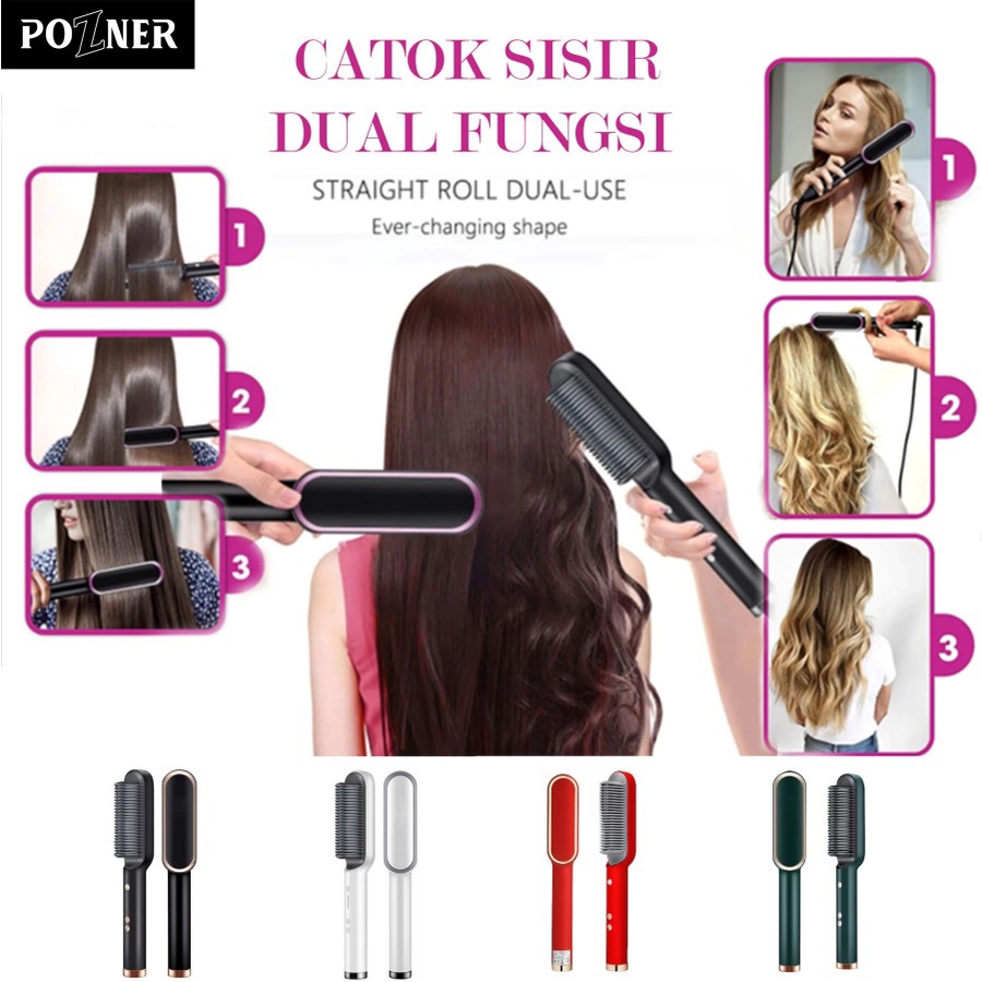 Barangunik2021 -Sisir Catokan Pelurus Rambut dan Keriting 2in1 Catok Suhu Straightener