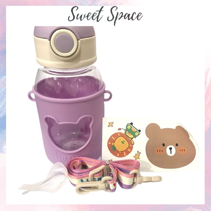 BOTOL MINUM ANAK TALI PANJANG 620ML BERUANG POUCH  [SWEETSPACE]