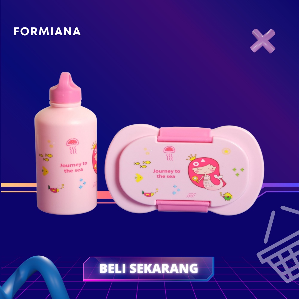 FM - Kotak makan set + botol / Tempat Bekal Makan / Lunch Box