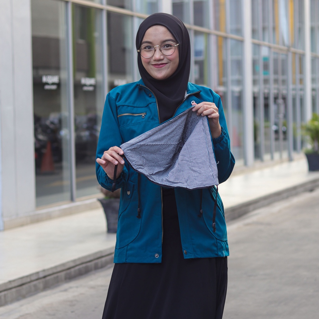 Jaket Wanita Parka Hijra Bahan Kanvas TR Premium Ukuran L XL Hoodie Bisa Dilepas Terlaris
