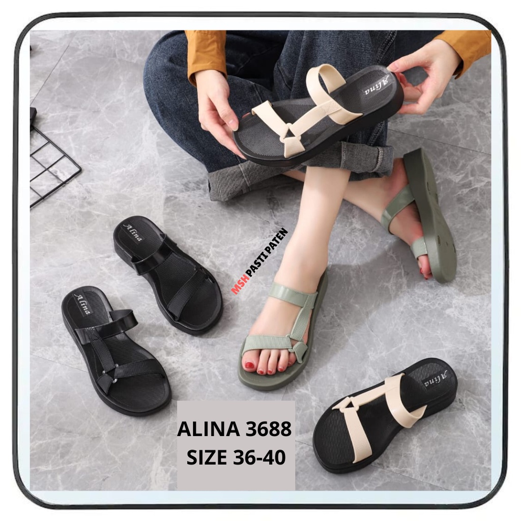 New sandal slide impor wanita dewasa sandal impor wanita sendal cewe merk alina 3688