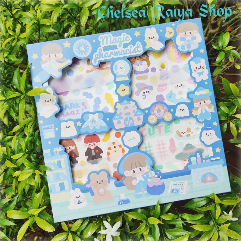 

Stiker Deco Dekorasi Anti-air Scrapbook Magic Pharmacist 8x8cm 100 Lembar + Box Cute Kawaii