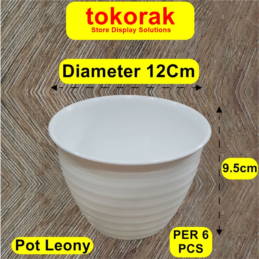 POT BUNGA LEONY 12 PLASTIK PUTIH TAWON PIRUS TIRUS TANAMAN PER 6 PCS