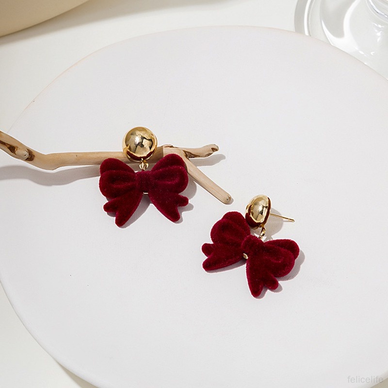 Anting Tusuk Gantung Bahan Velvet Warna Merah Anggur Untuk Wanita