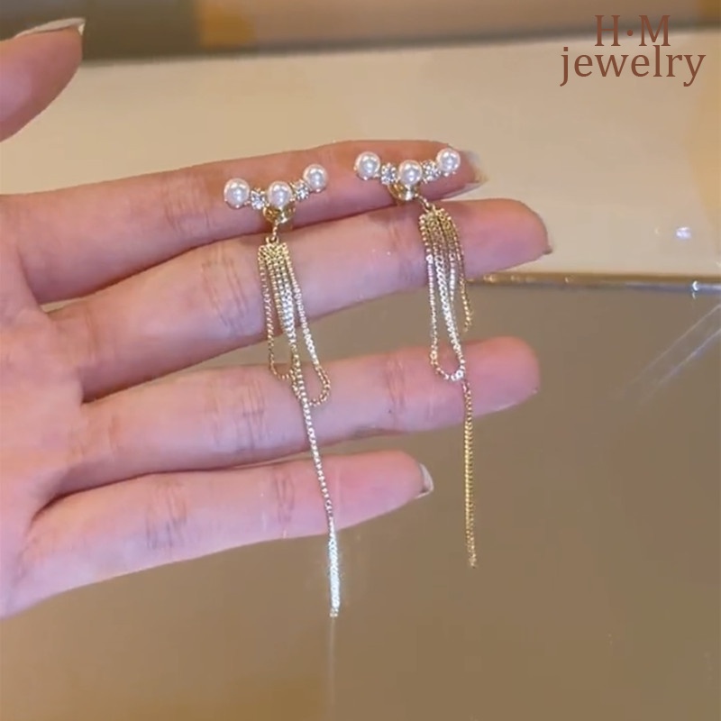 Anting Gantung Panjang Model Rumbai Dengan Mutiara Untuk Wanita 2022